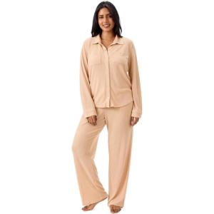 imageMartha Stewart Waffle 2Piece Notch Collar Long Sleeve Button Down Pajama Set for Women