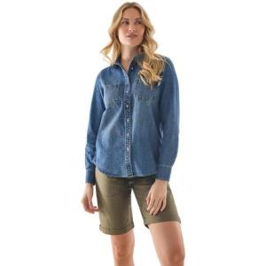 imageMartha Stewart Womens Chambray Shirt  Denim Shacket Jean Jacket Button Down Long Sleeve Vintage Style TopVintage Wash