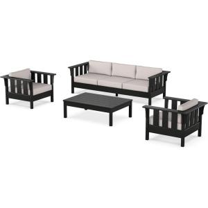 imageMartha Stewart by POLYWOOD Acadia 4Piece Deep Seating Set with Sofa in BlackDune BurlapBlack  Dune Burlap