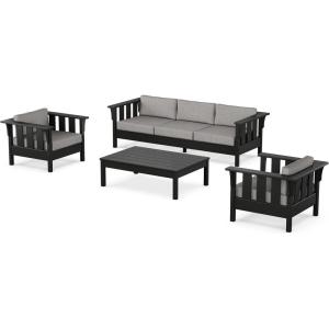 imageMartha Stewart by POLYWOOD Acadia 4Piece Deep Seating Set with Sofa in BlackDune BurlapGrey Mist