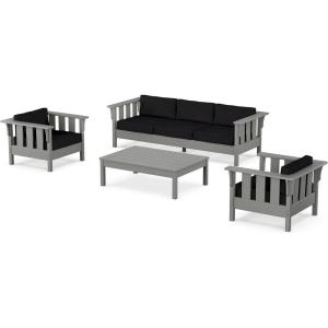 imageMartha Stewart by POLYWOOD Acadia 4Piece Deep Seating Set with Sofa in Slate Grey Midnight LinenMidnight Linen