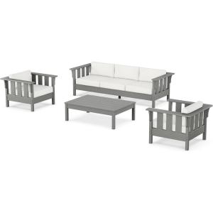 imageMartha Stewart by POLYWOOD Acadia 4Piece Deep Seating Set with Sofa in Slate Grey Midnight LinenNatural Linen