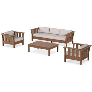 imageMartha Stewart by POLYWOOD Acadia 4Piece Deep Seating Set with Sofa in Teak Dune BurlapDune Burlap