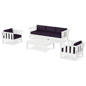 imageMartha Stewart by POLYWOOD Acadia 4Piece Deep Seating Set with Sofa in White Navy LinenNavy Linen