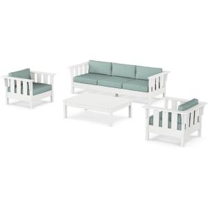 imageMartha Stewart by POLYWOOD Acadia 4Piece Deep Seating Set with Sofa in White Navy LinenWhite  Glacier Spa