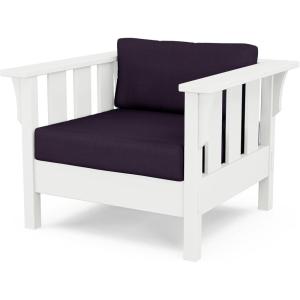 imageMartha Stewart by POLYWOOD Acadia Deep Seating Chair in TeakDune BurlapWhite  Navy Linen