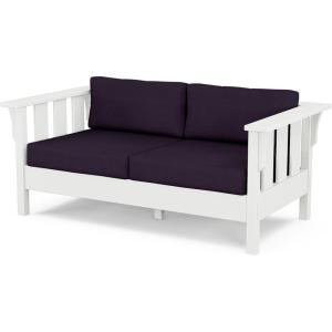 imageMartha Stewart by POLYWOOD Acadia Deep Seating Loveseat in SandAsh CharcoalWhite  Navy Linen