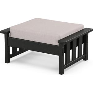 imageMartha Stewart by POLYWOOD Acadia Deep Seating Ottoman in TeakDune BurlapBlack  Dune Burlap