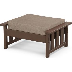 imageMartha Stewart by POLYWOOD Acadia Deep Seating Ottoman in TeakDune BurlapMahogany  Spiced Burlap