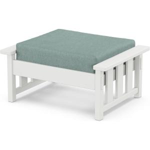 imageMartha Stewart by POLYWOOD Acadia Deep Seating Ottoman in TeakDune BurlapWhite  Glacier Spa