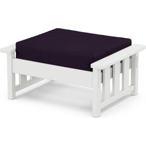 imageMartha Stewart by POLYWOOD Acadia Deep Seating Ottoman in TeakDune BurlapWhite  Navy Linen