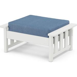 imageMartha Stewart by POLYWOOD Acadia Deep Seating Ottoman in TeakDune BurlapWhite  Sky Blue