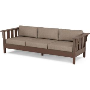 imageMartha Stewart by POLYWOOD Acadia Deep Seating Sofa Slate GreyNatural LinenMahogany  Spiced Burlap