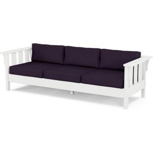 imageMartha Stewart by POLYWOOD Acadia Deep Seating Sofa Slate GreyNatural LinenWhite  Navy Linen