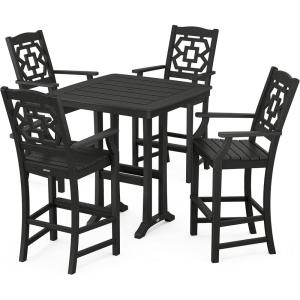 imageMartha Stewart by POLYWOOD Chinoiserie 5Piece Bar Set with Trestle Legs MahoganyBlack