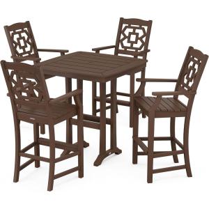 imageMartha Stewart by POLYWOOD Chinoiserie 5Piece Bar Set with Trestle Legs MahoganyMahogany
