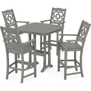imageMartha Stewart by POLYWOOD Chinoiserie 5Piece Bar Set with Trestle Legs MahoganySlate Grey