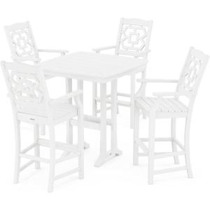 imageMartha Stewart by POLYWOOD Chinoiserie 5Piece Bar Set with Trestle Legs MahoganyWhite