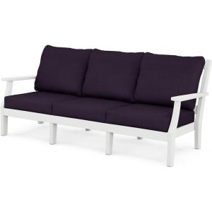 imageMartha Stewart by POLYWOOD Chinoiserie Deep Seating Sofa WhiteGlacier SpaWhite  Navy Linen