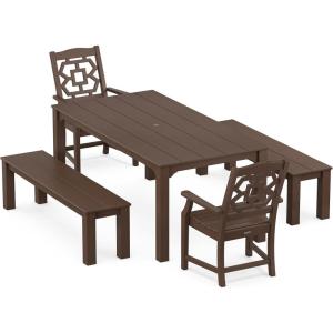 imageMartha Stewart by POLYWOOD Exclusive Chinoiserie 5Piece Parsons Dining Set with Benches MahoganyMahogany