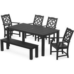 imageMartha Stewart by POLYWOOD Exclusive Chinoiserie 6Piece Parsons Dining Set with Bench SandBlack
