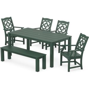 imageMartha Stewart by POLYWOOD Exclusive Chinoiserie 6Piece Parsons Dining Set with Bench SandGreen