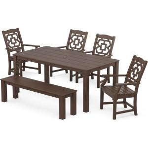 imageMartha Stewart by POLYWOOD Exclusive Chinoiserie 6Piece Parsons Dining Set with Bench SandMahogany