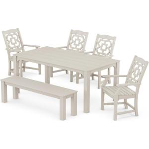 imageMartha Stewart by POLYWOOD Exclusive Chinoiserie 6Piece Parsons Dining Set with Bench SandSand