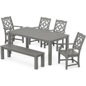 imageMartha Stewart by POLYWOOD Exclusive Chinoiserie 6Piece Parsons Dining Set with Bench SandSlate Grey