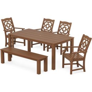 imageMartha Stewart by POLYWOOD Exclusive Chinoiserie 6Piece Parsons Dining Set with Bench SandTeak