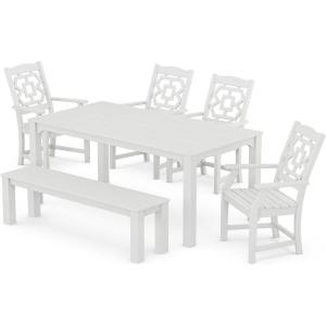 imageMartha Stewart by POLYWOOD Exclusive Chinoiserie 6Piece Parsons Dining Set with Bench SandWhite