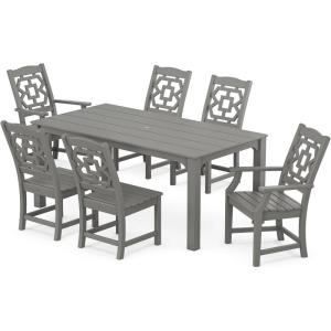 imageMartha Stewart by POLYWOOD Exclusive Chinoiserie 7Piece Parsons Dining Set BlackSlate Grey