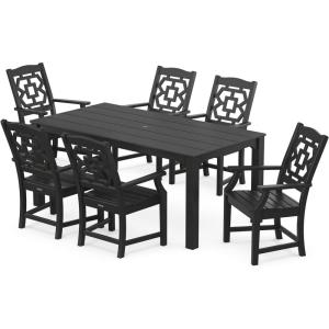imageMartha Stewart by POLYWOOD Exclusive Chinoiserie Arm Chair 7Piece Parsons Dining Set MahoganyBlack