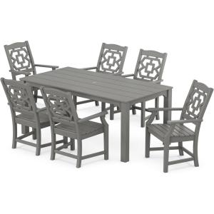 imageMartha Stewart by POLYWOOD Exclusive Chinoiserie Arm Chair 7Piece Parsons Dining Set MahoganySlate Grey