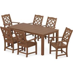 imageMartha Stewart by POLYWOOD Exclusive Chinoiserie Arm Chair 7Piece Parsons Dining Set MahoganyTeak