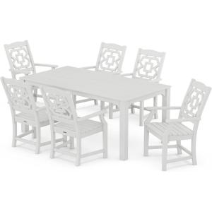 imageMartha Stewart by POLYWOOD Exclusive Chinoiserie Arm Chair 7Piece Parsons Dining Set MahoganyWhite