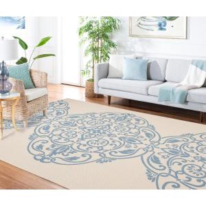 imageMartha Stewart x SAFAVIEH Outdoor Area Rug Collection  8 x 112quot Beach Grass Weather Resistant ampamp Washable Ideal for Patio Backyard Mudroom Deck Dining Space MSR4230Azurite