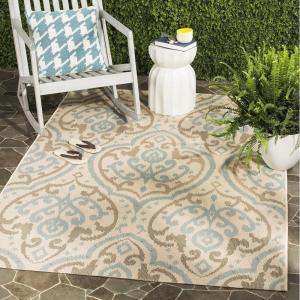 imageMartha Stewart x SAFAVIEH Outdoor Area Rug Collection  8 x 112quot Beige ampamp Anthracite Weather Resistant ampamp Washable Ideal for Patio Backyard Mudroom Deck Dining Space MSR411423612BeigeAqua