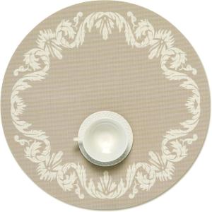 imageMartha by Martha Stewart  Chilewich Scroll Round Set of 4 Placemats in Burnt CoralFlax