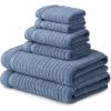 imageMartha Stewart 100 Cotton Bath Towels Set of 6 Piece 2 Bath Towels 2 Hand Towels 2 Washcloths Quick Dry Towels Soft ampamp Absorbent Bathroom Essentials BeigeTextured Blue
