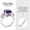 imageMartha Stewart 8 Carat Cushion Cut Gemstone Three Stone Ring with Lab Grown Diamonds in Sterling Silver Choose Your GemstoneOption 3
