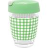 imageMartha Stewart Glass Tumbler 12 Ounce Travel Coffee Mug with Splashproof Lid ampamp Green Gingham Silicone Sleeve Hot or Cold Beverages Arcadian Green Gingham