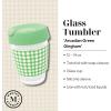 imageMartha Stewart Glass Tumbler 12 Ounce Travel Coffee Mug with Splashproof Lid ampamp Green Gingham Silicone Sleeve Hot or Cold Beverages Arcadian Green Gingham
