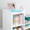 imageMartha Stewart Kids Jr Reading Nook with Bins  Linen White Kids Wood Bookshelf and Storage Bench with Open Shelves and Canvas Storage Bins for Toys Games and Books  Toddler Room FurnitureLinen White