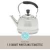 imageMartha Stewart Kingstree Large 2 Qt Heavy Gauge Stainless Steel Tea Kettle  Linen White ExteriorStainless Steel
