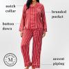imageMartha Stewart Sleepwear for Women  Silky Satin 2Piece Long Sleeve Notch Collar Pajama Set  Sleek Soft ampamp AlluringJester Red