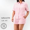 imageMartha Stewart Womens Seersucker Pajama Set  Short Sleeve Notch Collar Top ampamp Shorts Sleepwear Fuchsia Pink
