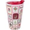imageMartha Stewart 12 oz Ceramic Travel Mug with Plastic Lid Festive Coffee Cup for Hot Drinks Christmas Gift for Coffee ampamp Tea Lovers Holiday Stamps