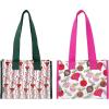 imageMartha Stewart Mini Market Tote Set of 2 Reusable and WaterResistant Eco Holiday Totes Shopping Bags with Long Shoulder Straps Gift or Grocery Bag Set OrnamentsHoliday Bow Stripe