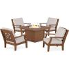 imageMartha Stewart by POLYWOOD Chinoiserie 5Piece Deep Seating Set with Fire Pit Table SandGlacier SpaTeak  Dune Burlap